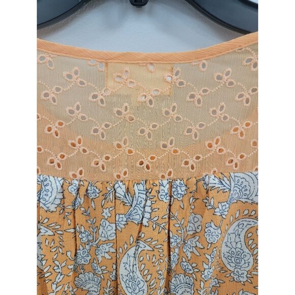 Melloday Womens Paisley Blouse With Crochet Yoke & Tie Neck Small - Picture 6 of 6